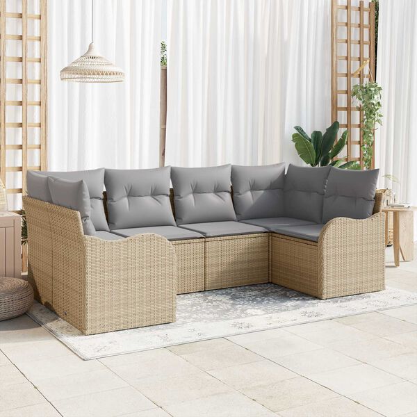 vidaXL Tuin Sofa Set met kussen 6 pcs Beige Poly riet
