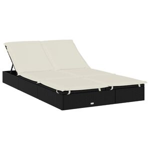 vidaXL Ligbed met kussens 2-persoons poly rattan zwart