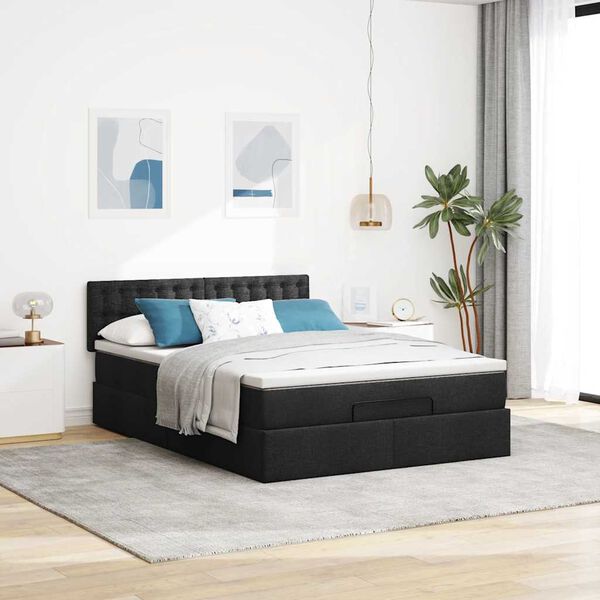 vidaXL Bed poef met matras en LED's stof 140x190 cm zwart