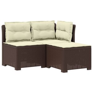vidaXL 3-zits tuinbank met kussens in rattanlook PP Bruin