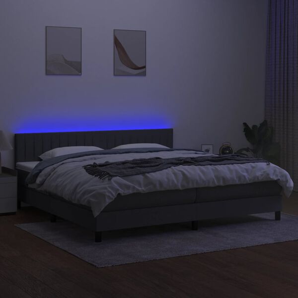 vidaXL Boxspring met matras en LED stof donkergrijs 200x200 cm