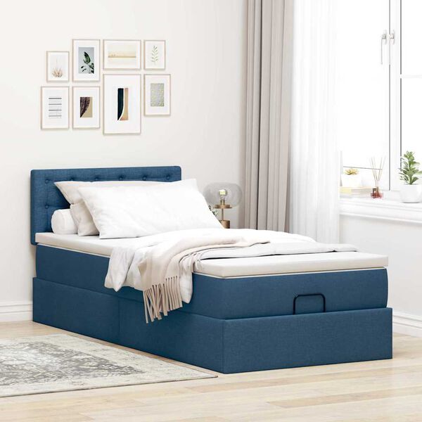 vidaXL Ottoman bed met matras 80x200cm stof blauw
