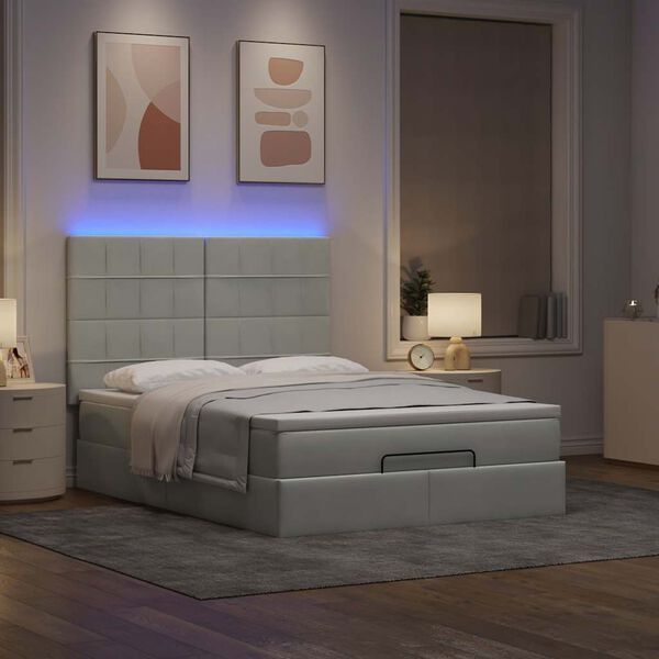 vidaXL Ottoman bed met matrassen en LED's 140x200cm fluweel lichtgrijs