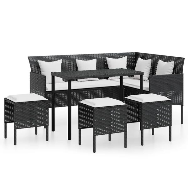 vidaXL 5-delige Loungeset met kussens L-vormig poly rattan zwart