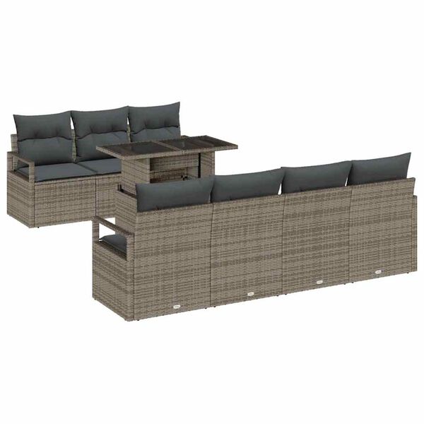 vidaXL Tuin Sofa Set met opslag met kussen 8 pcs Grijs poly rattan