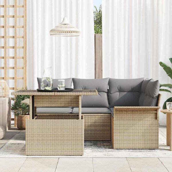 vidaXL Tuin Sofa Set met kussen 5 pcs Beige Poly riet