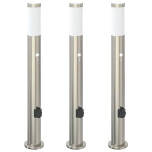vidaXL Bolderverlichting met sensor en stopcontact 3 stuks 80 cm roestvrij staal IP44
