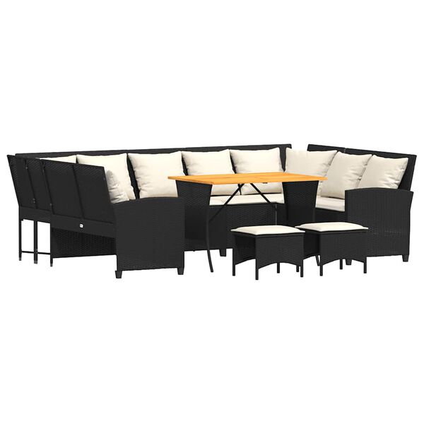 vidaXL 4-delige Loungeset met kussens poly rattan zwart