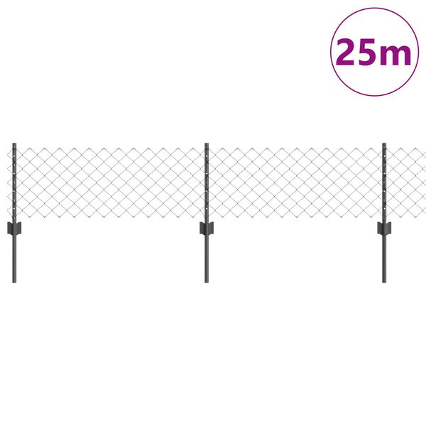 vidaXL Hek met Paal Grijs 0,4 x 25 m Staal en PVC