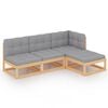 vidaXL 4-delige Loungeset met kussens massief grenenhout