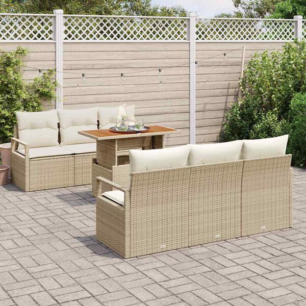 vidaXL Tuin Sofa Set met kussen 7 pcs beige en cr&egrave;mekleurig