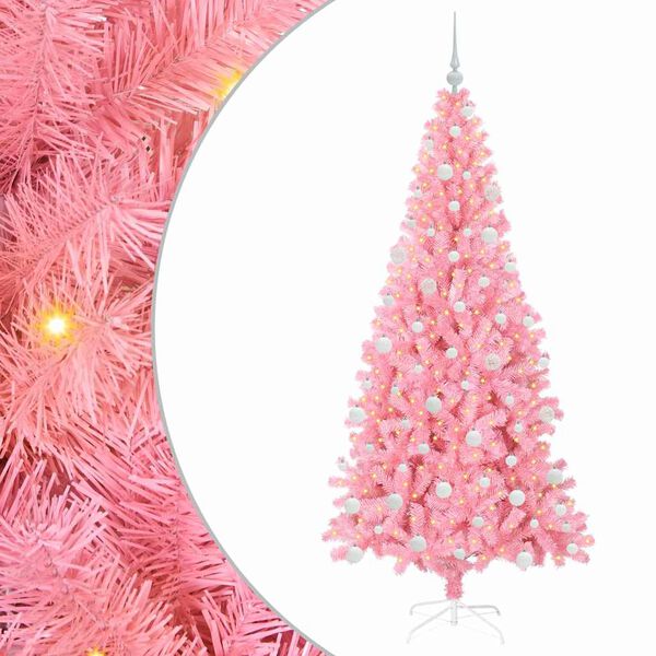 vidaXL Kerstboom met 300 LED met standaard Roze 180 cm PVC