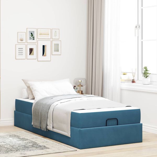 vidaXL Bedframe met matras met matras 2 pcs Blauw Fluweel