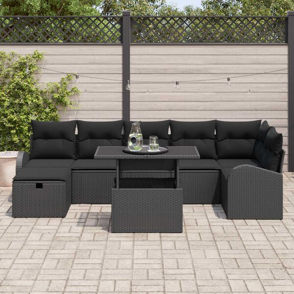vidaXL Tuin Sofa Set met kussen met opslag 8 pcs Zwart Poly riet