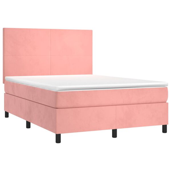 vidaXL Boxspring met matras en LED fluweel roze 140x190 cm