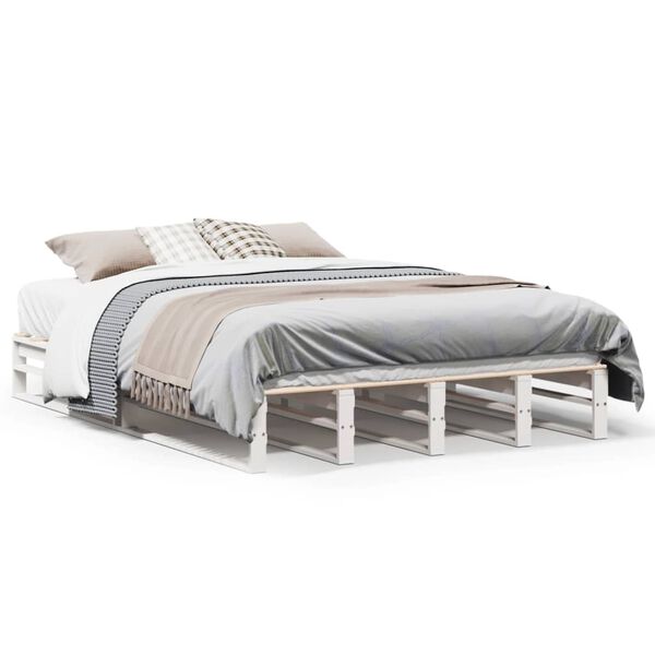 vidaXL Bedframe zonder matras massief grenenhout wit 135x190 cm