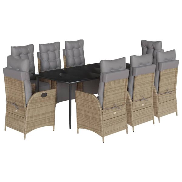 vidaXL 9-delige Tuinset met kussens poly rattan gemengd beige