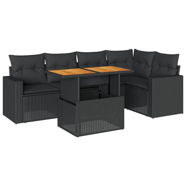 vidaXL 6-delige Loungeset met kussens poly rattan zwart