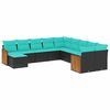 vidaXL 11-delige tuinbankset met kussens, zwart polyrotan