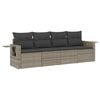vidaXL 4-delige Loungeset met kussens poly rattan grijs
