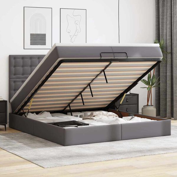 vidaXL Ottoman bed met matrassen 200x200cm kunstleer grijs