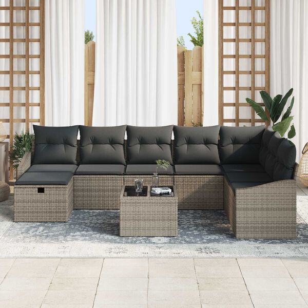 vidaXL Tuin Sofa Set met kussen 9 pcs Grijs 55 x 62 x 69 cm Poly riet