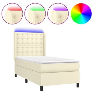 vidaXL Boxspring met matras en LED kunstleer cr&egrave;mekleurig 80x200 cm