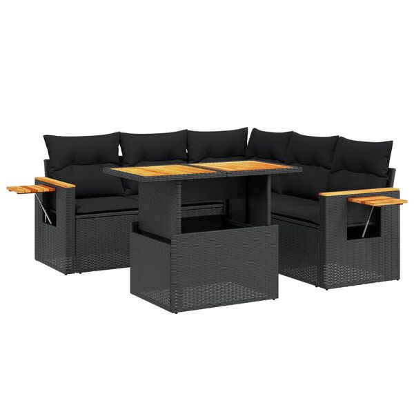 vidaXL 6-delige Loungeset met kussens poly rattan zwart