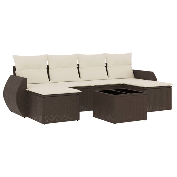 vidaXL 7-delige Loungeset met kussens poly rattan bruin