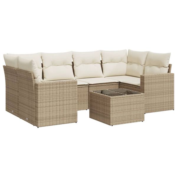 vidaXL 7-delige Loungeset met kussens poly rattan beige