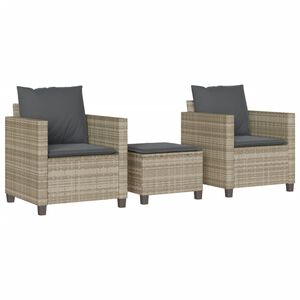 vidaXL 3-delige Bistroset met kussens poly rattan lichtgrijs