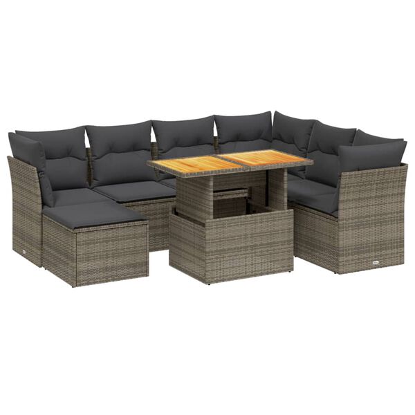 vidaXL 8-delige Loungeset met kussens poly rattan grijs