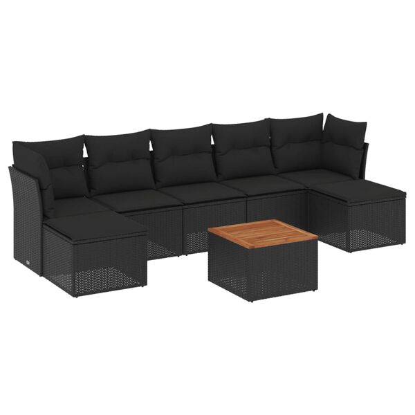 vidaXL 8-delige Loungeset met kussens poly rattan zwart