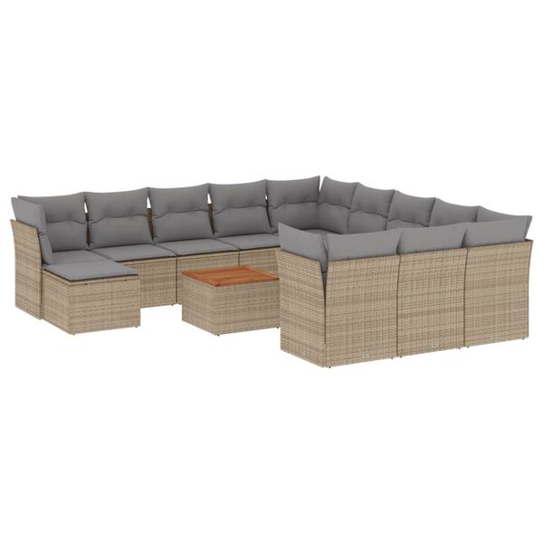 vidaXL 13-delige Loungeset met kussens poly rattan beige