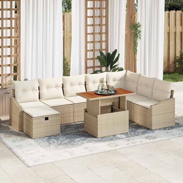 vidaXL Tuin Sofa Set 9 pcs Beige poly rattan