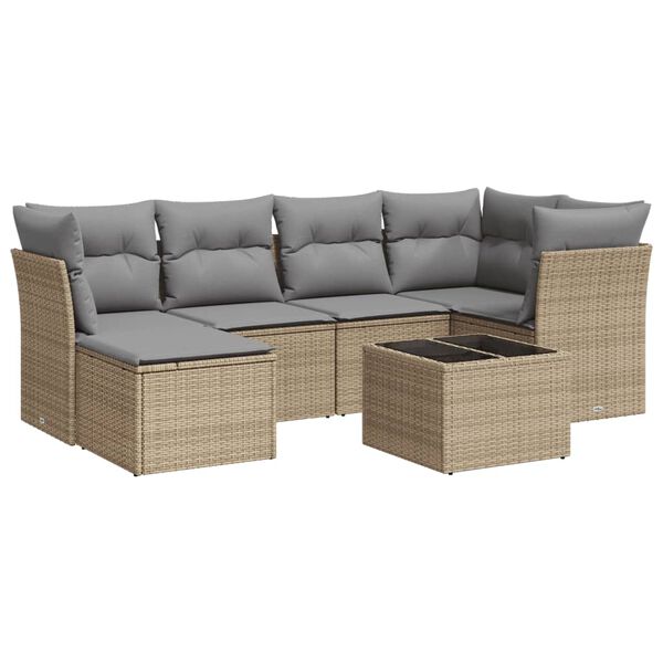 vidaXL 7-delige Loungeset met kussens poly rattan beige