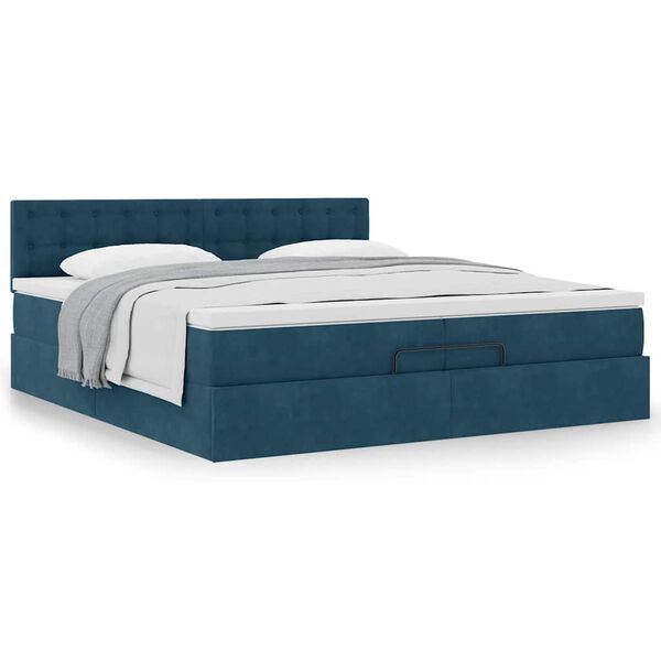 vidaXL Ottoman bed met matras 200x200 cm fluweel donkerblauw