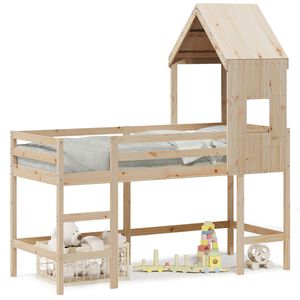 vidaXL Halfhoogslaper met ladder en bedhuis grenenhout 90x200 cm