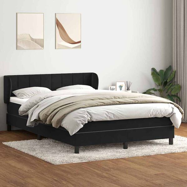 vidaXL Boxspring met matras fluweel zwart 140x220 cm