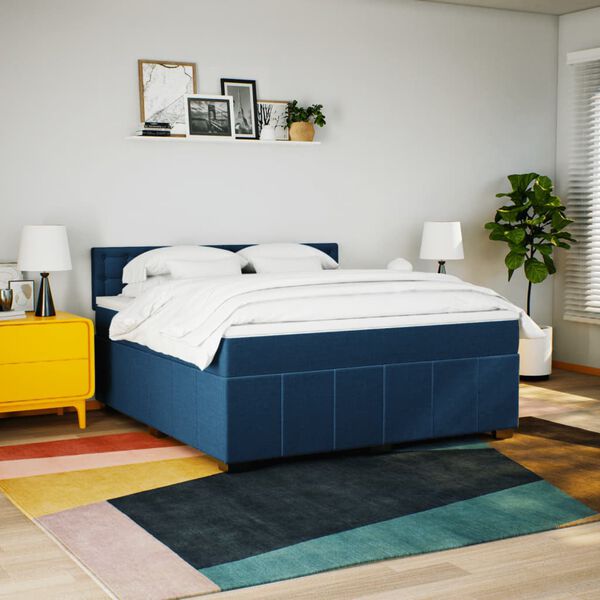 vidaXL Boxspring met matras stof blauw 180x200 cm
