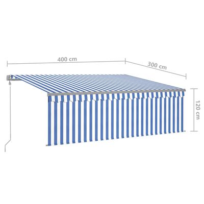 vidaXL Luifel automatisch uittrekbaar met rolgordijn 4x3 m blauw wit