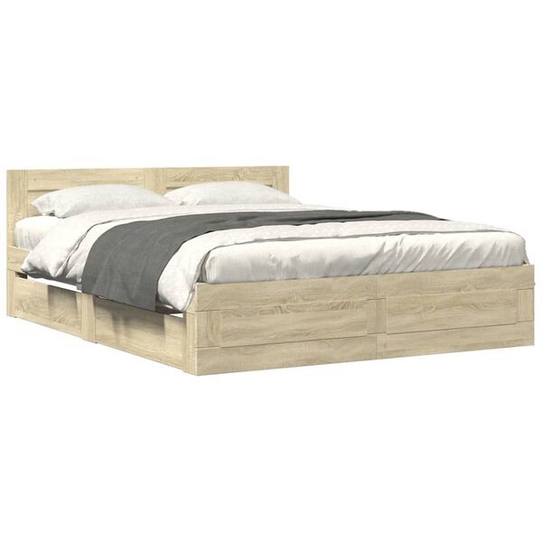 vidaXL Bedframe met hoofdeinde bewerkt hout sonoma eiken 150x200 cm
