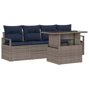 vidaXL Tuin Sofa Set met opslag met kussen 5 pcs Grijs poly rattan