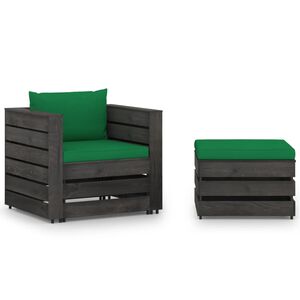 vidaXL 2-delige Loungeset met kussens grijs ge&iuml;mpregneerd hout