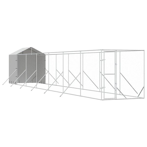 vidaXL Hondenkennel met dak 2x14x2,5 m gegalvaniseerd staal zilver
