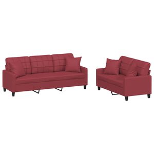 vidaXL 2-delige Loungeset met kussens kunstleer wijnrood