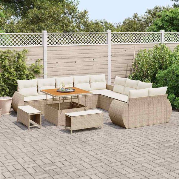 vidaXL Tuin Sofa Set met kussen 13 pcs beige en cr&egrave;mekleurig