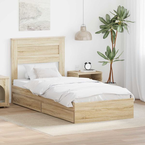 vidaXL Opslag bed met hoofdeinde Sonoma Eiken 90 x 200 cm Bewerkt hout