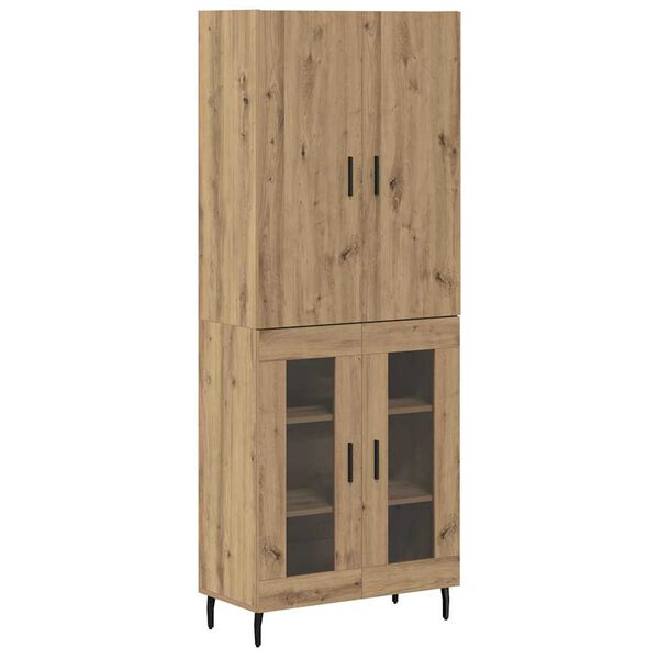 vidaXL Hoge kast 2 pcs Oud Hout Geengineerd Hout en Glas