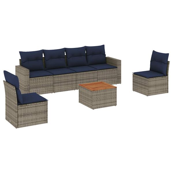 vidaXL 7-delige Loungeset met kussens poly rattan grijs